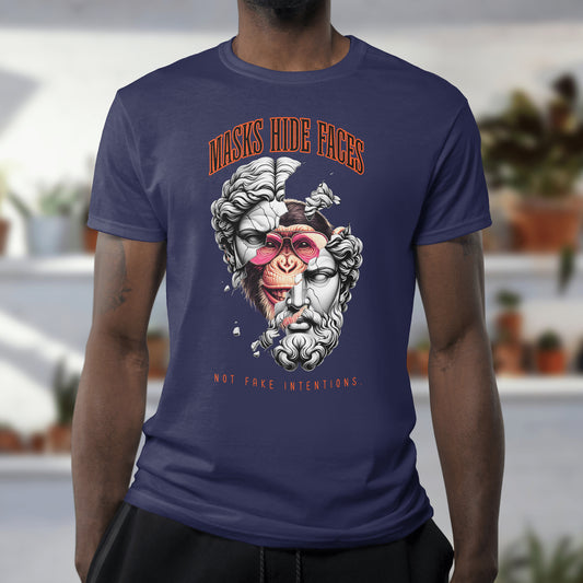 Masks Hide Faces, Not Fake Intentions - Bold Graphic T-Shirt