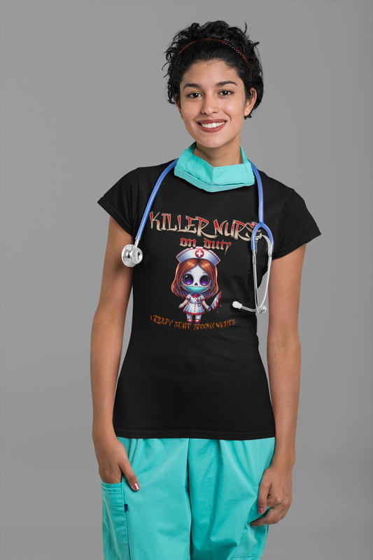 Killer Nurse on Duty T-Shirt | Creepy Horror Nurse Design