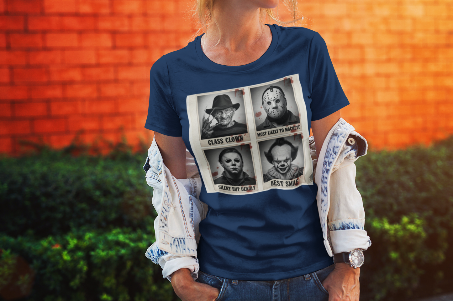 Horror Icons Yearbook Tee - Freddy, Jason, Michael and Pennywise