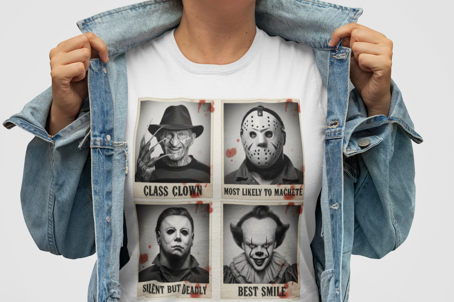 Horror Icons Yearbook Tee - Freddy, Jason, Michael and Pennywise