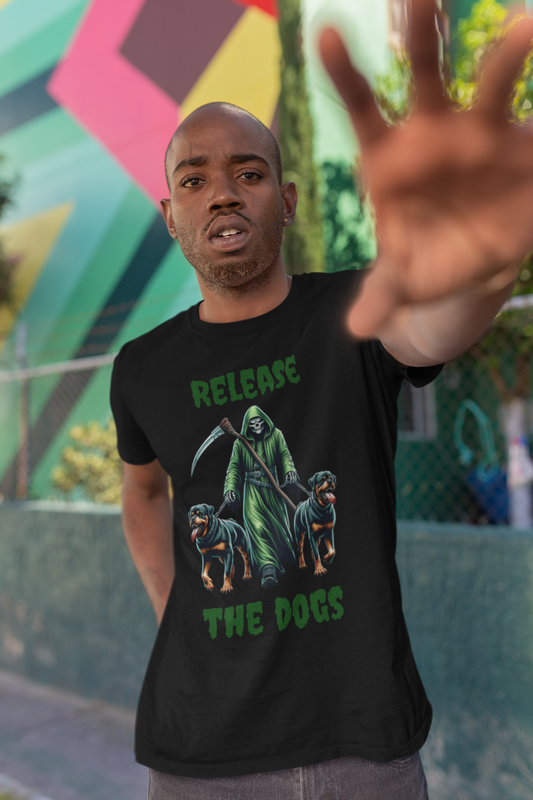 Release the Dogs T-Shirt | Grim Reaper with Rottweilers Design