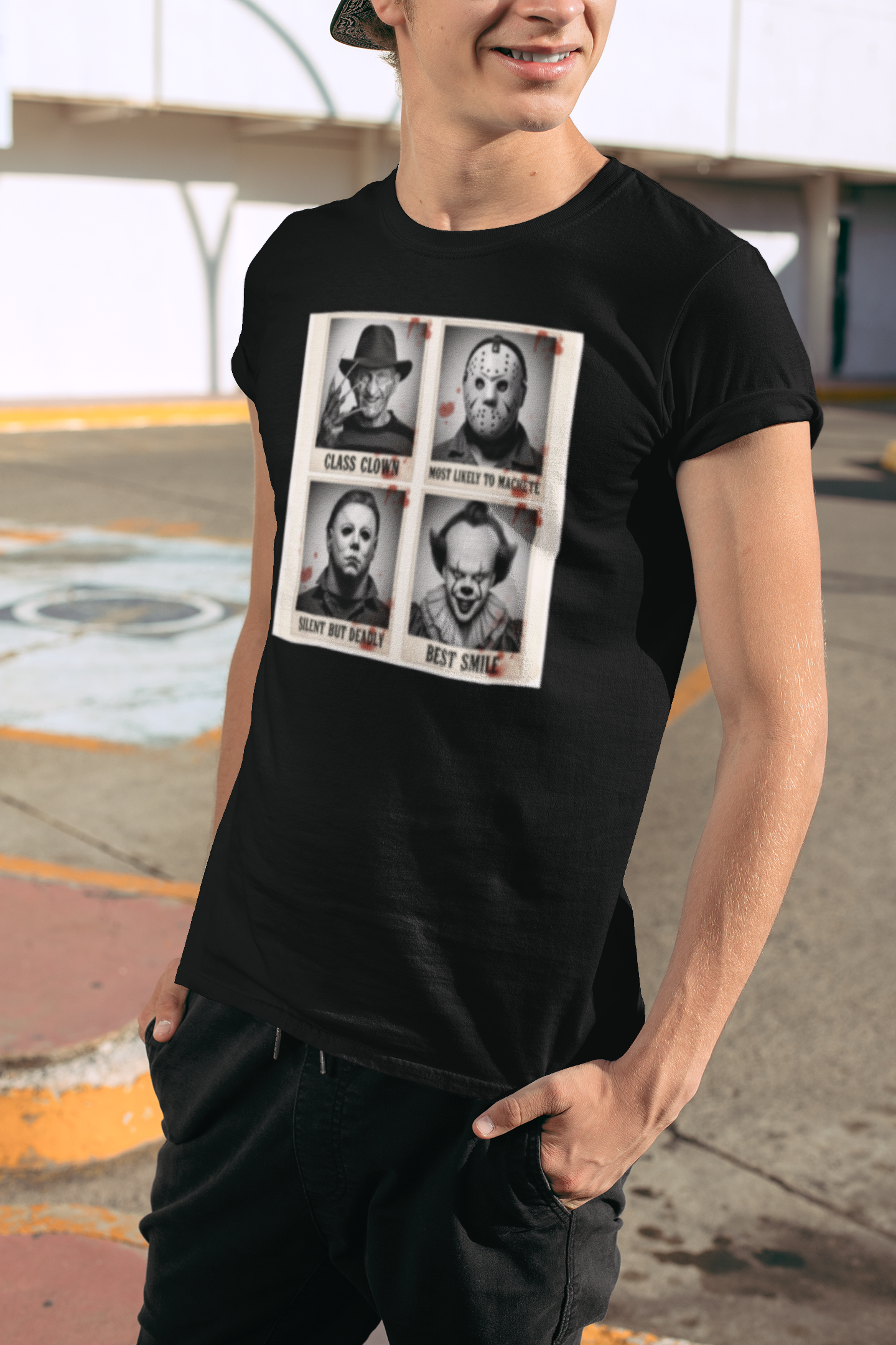 Horror Icons Yearbook Tee - Freddy, Jason, Michael and Pennywise