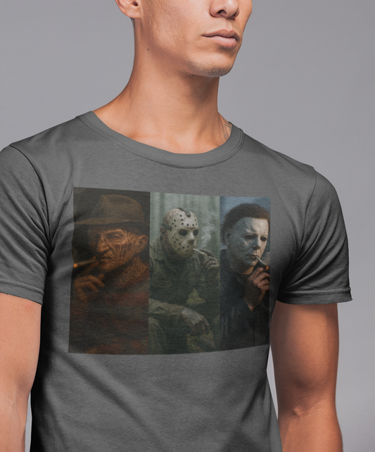Horror Icons Smoking T-Shirt – Freddy Jason Michael 420 Tee