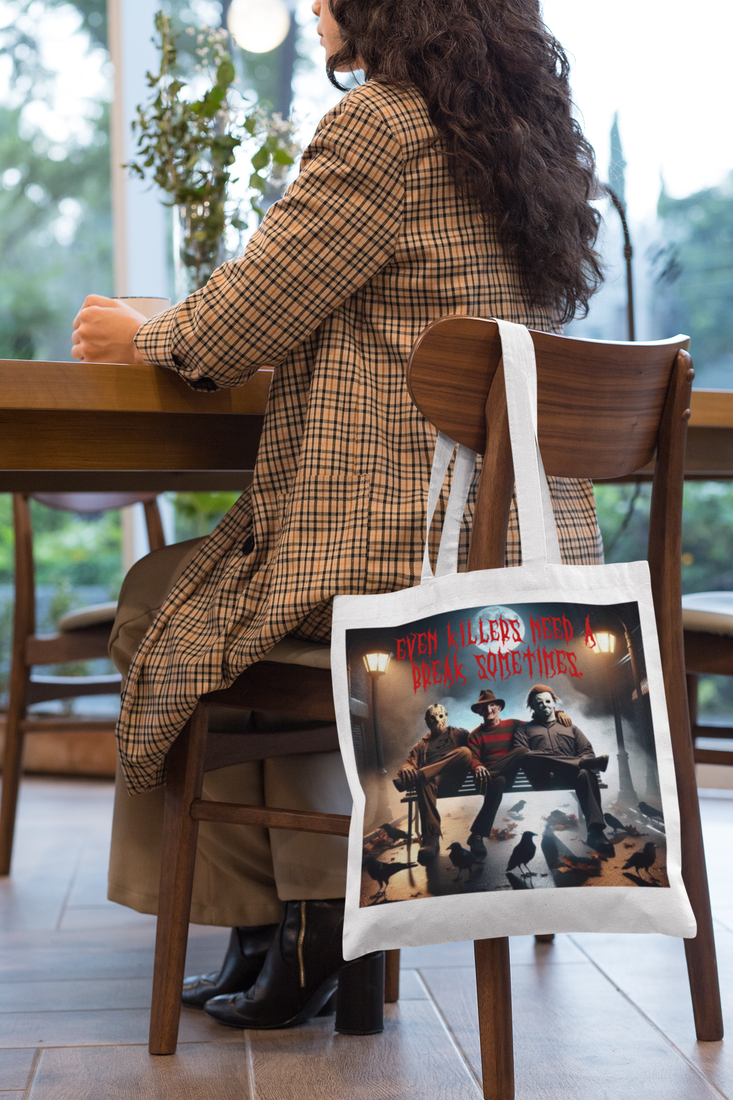 Even Killers Need a Break Tote Bag – Horror Tote Design